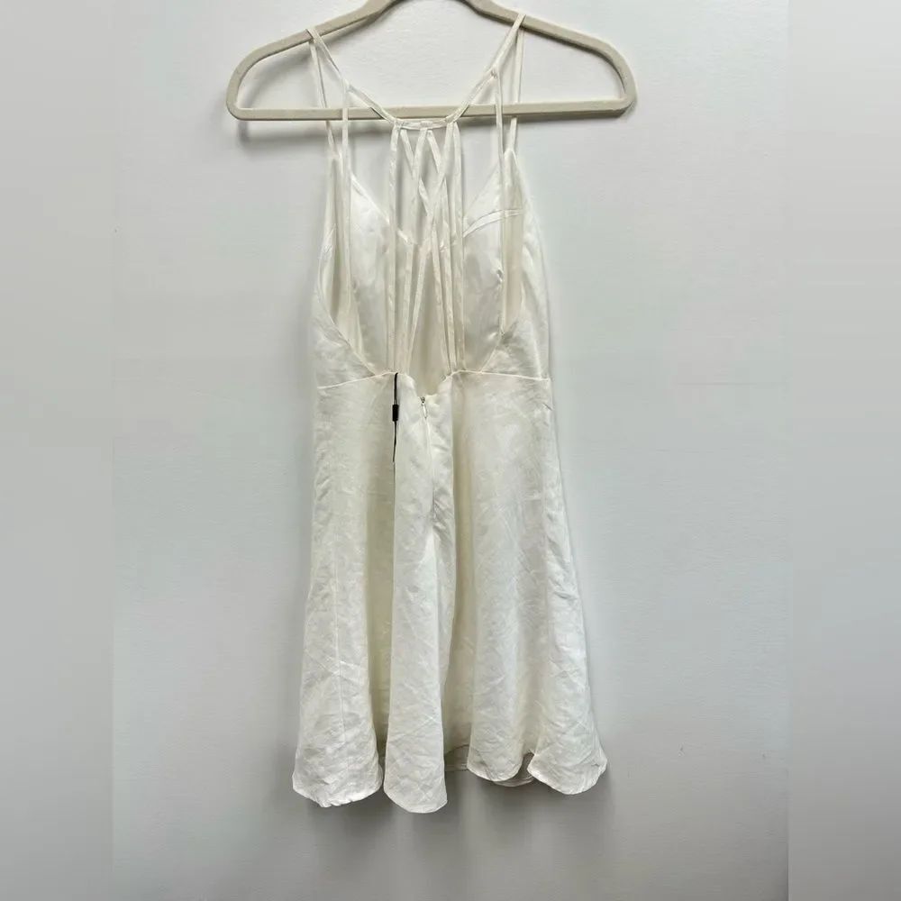 Azulu White Linen Open back Cross Strappy Back Mini Dress A-line Skirt Size 2 - Picture 10 of 12